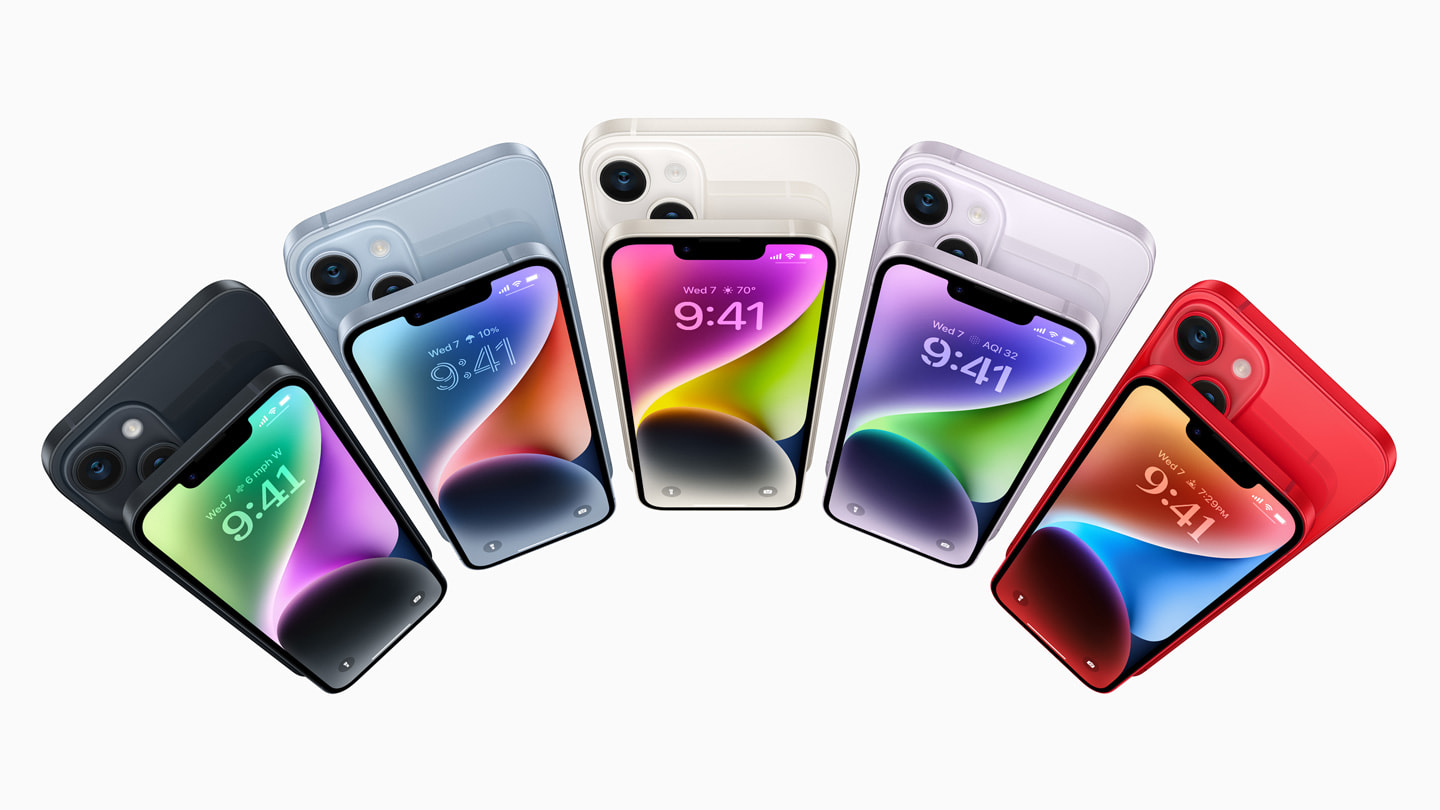 Press photograph of the Apple iPhone 14, from Apple Newsroom.